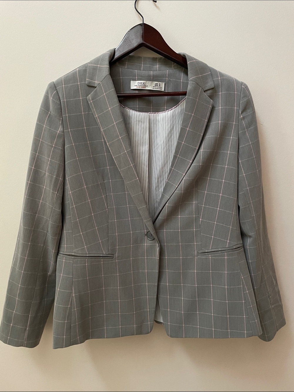 DEX Light Gray Windowpane Single-Button Blazer